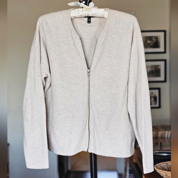 Eileen Fisher Organic Cotton Cream Zip Cardigan - Picture 2 of 9